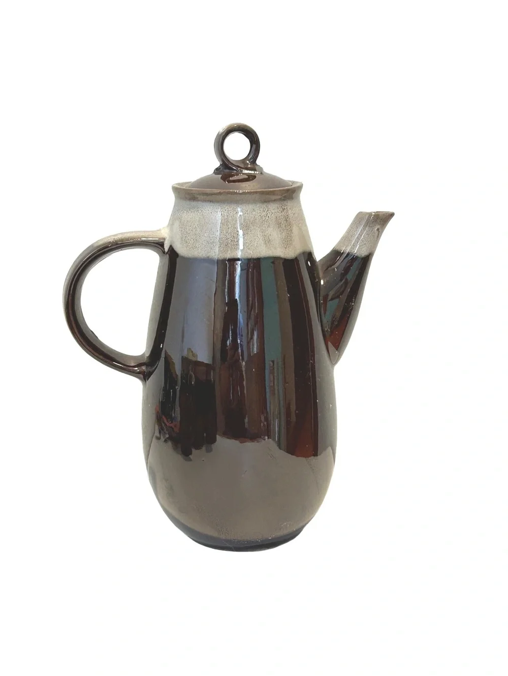Vintage Japanese Brown Drip Glaze Coffee/Tea Pot, Coffee and Tea Mugs